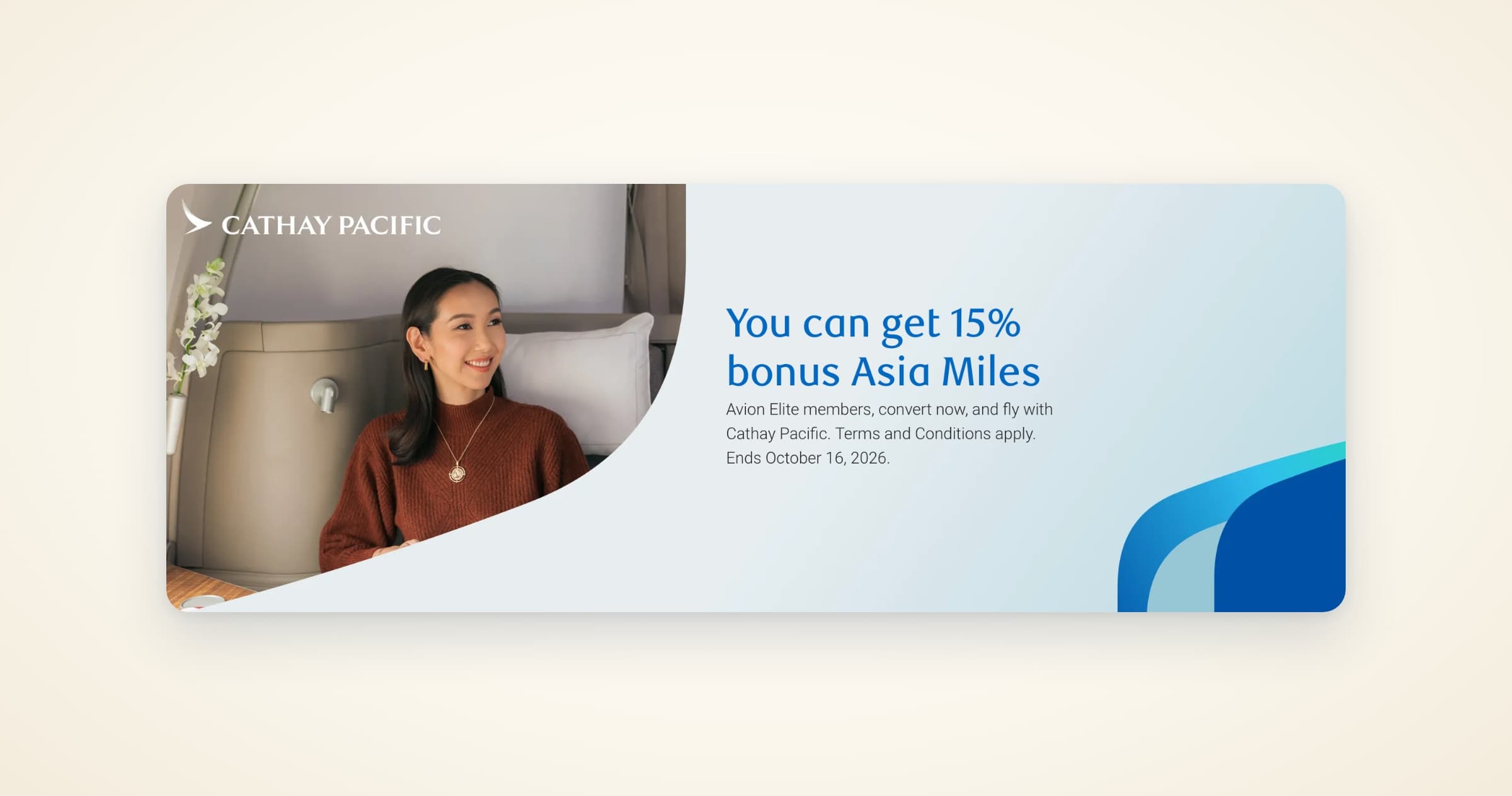 Cathay Pacific Asia Miles: Transfer Bonus 15% từ RBC Avion